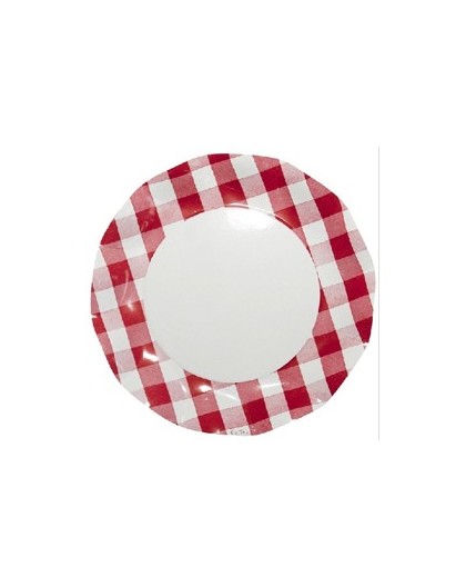 10 Platos de carton Vichy rojo