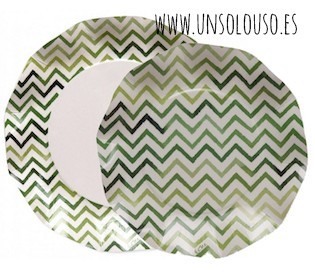 Platos de cartón chevron verde
