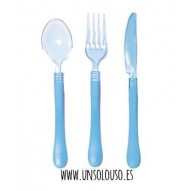 10 Cubiertos de plastico celeste