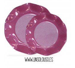 8 Platos bicolor fucsia