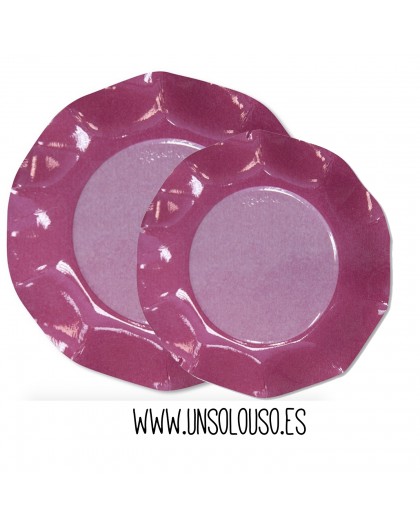 8 Platos bicolor fucsia